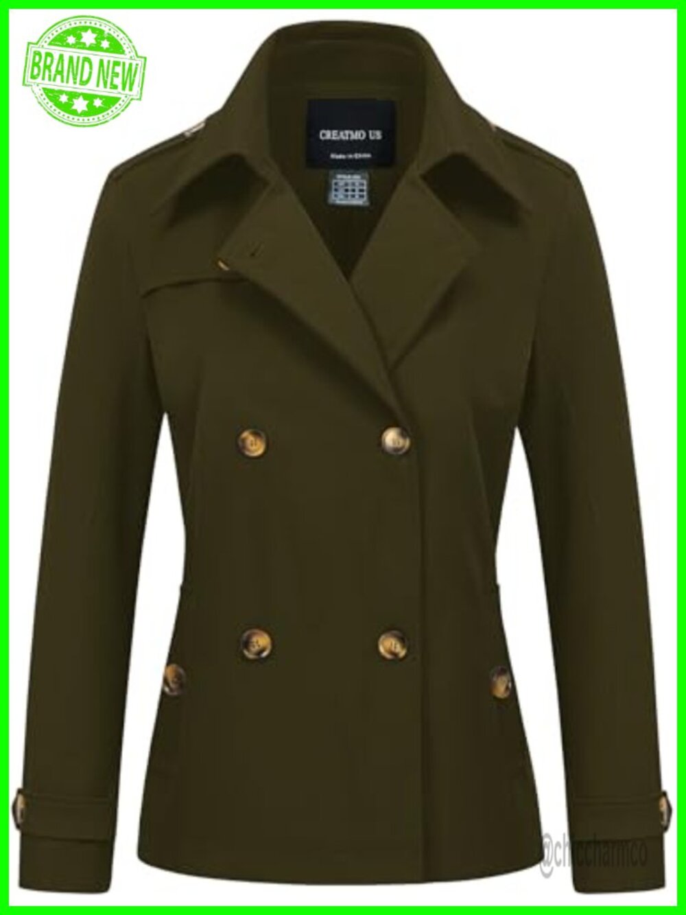 Women's Cropped Trench Coat Double Breasted Water Repellent Jacket